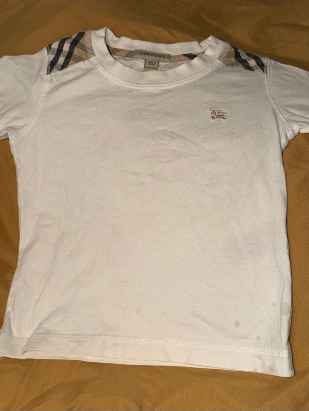 Burberry White Kids Short Sleeve Tee with Signature Check Shoulder